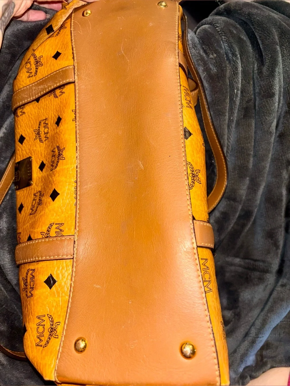 MCM Two-Tone Cognac/Light Yellow Embossed Leather 2-way Tote Y2K